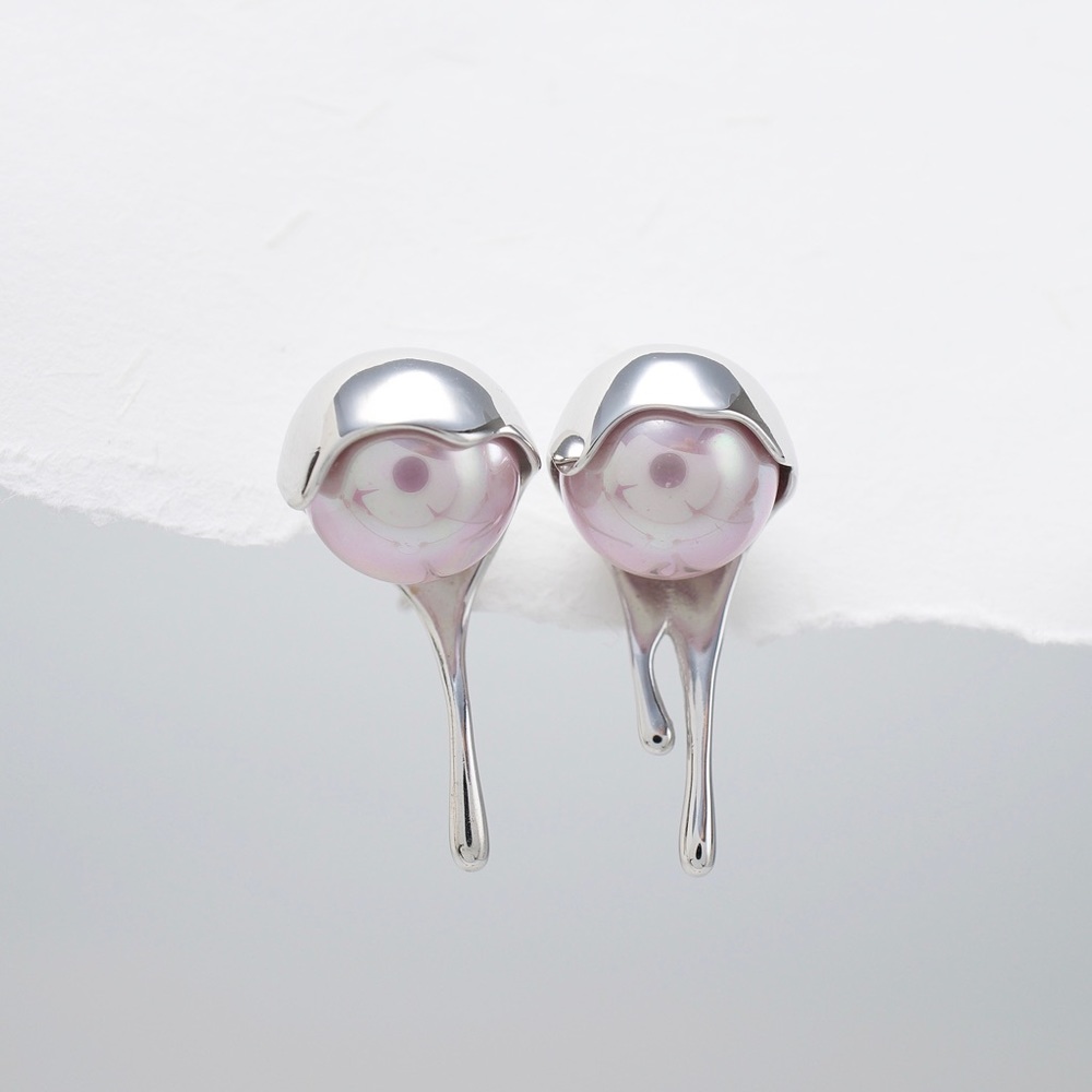 Dripping Molten Silver Purple Pearls S925 Sterling Silver - Picture 4 of 8
